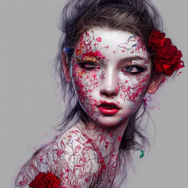 Prompt: studio portrait absurdly beautiful, elegant, graceful, young hypercolorful sensual teen girl rubies and red petals, ultrafine hyperrealistic detailed face illustration by kim jung gi, irakli nadar, intricate linework, sharp focus, bright colors, matte, octopath traveler, final fantasy, unreal engine highly rendered, global illumination, radiant light, intricate environment