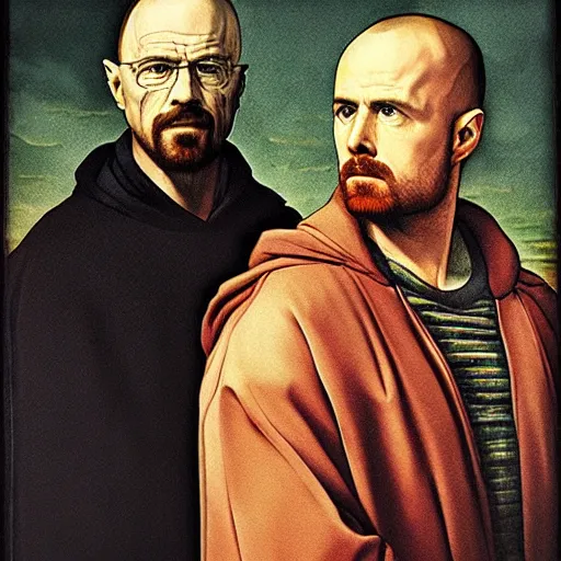 Image similar to renaissance portrait of walter white and jesse pinkman