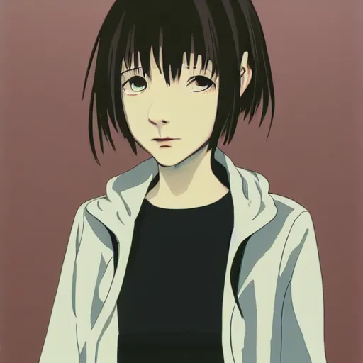 Image similar to a portrait of Lain from serial experiments: Lain Shinji Aramaki