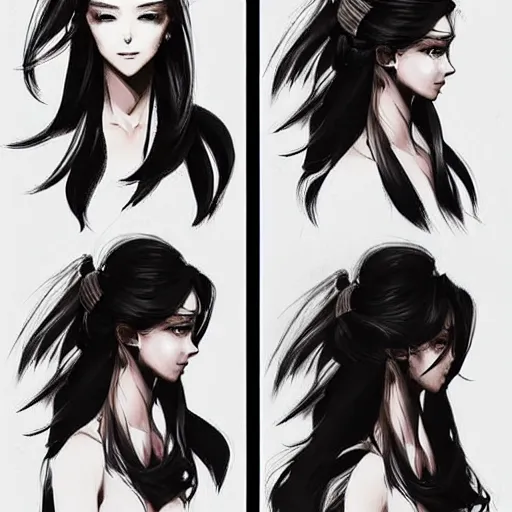 Prompt: beautiful long hairstyle, pinterest hair picture, back of the hair, long In style of Yoji Shinkawa and Hyung-tae Kim, concept art, highly detailed-H 704