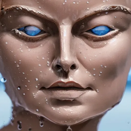 Image similar to a water sculpture in the shape of a margot robbie, on the ocean water, cinematic, in the style of johnson tsang, long shot, hyper detailed, hyper realistic, ray tracing, 8 k resolution, sharp focus, realistic water, award winning