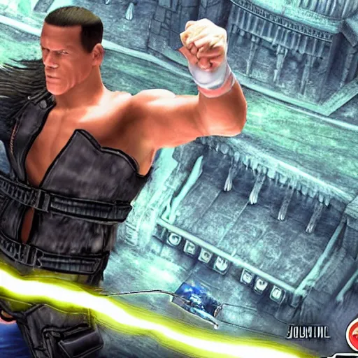 Image similar to John Cena as final fantasy Viii main character, high quality CG, game 3d cutscene FMV