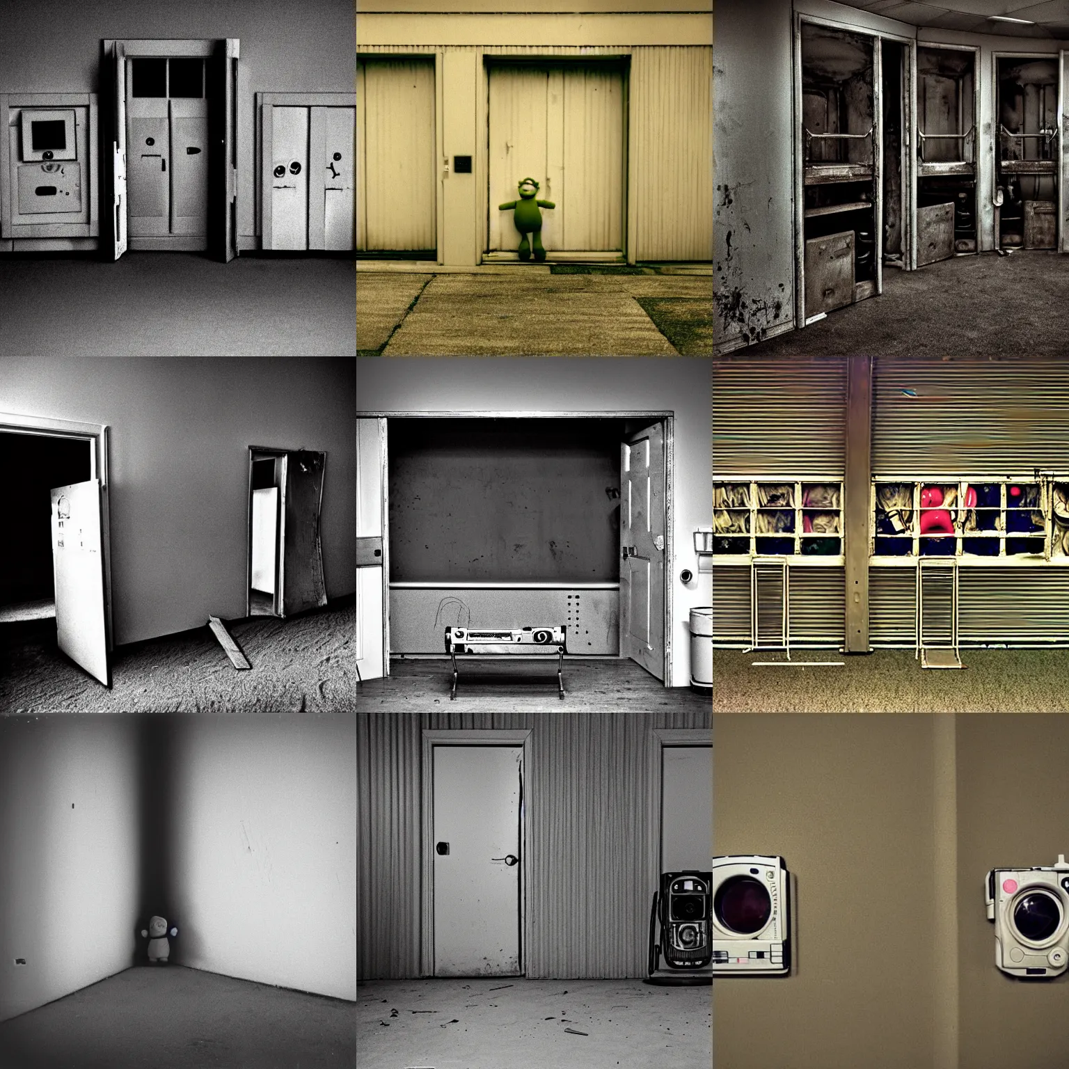 Prompt: worn out teletubbies, backrooms, low key, liminal space, old camcorder