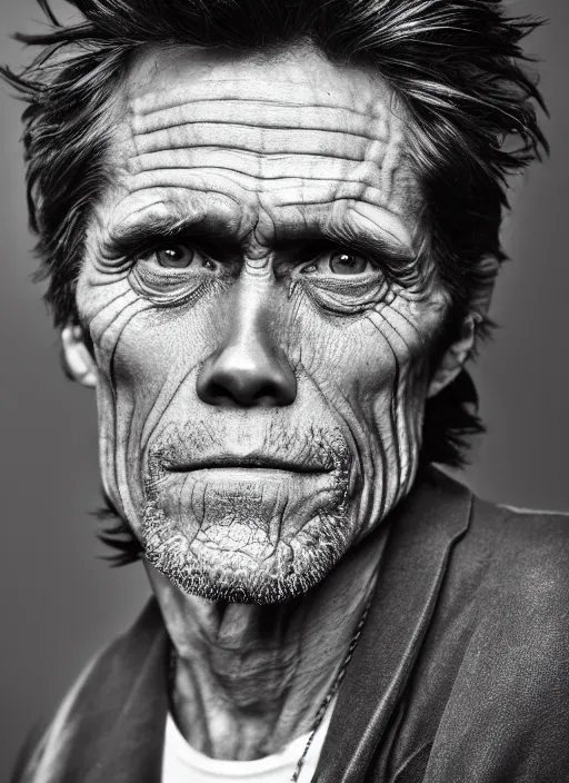 Prompt: photo of Willem Dafoe by Laura Zalenga, head shot, detailed, award winning, Sony a7R