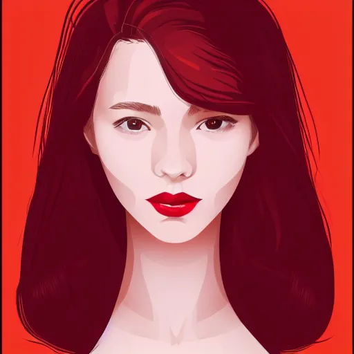 Image similar to girl with medium length red hair. brown eyes, thin face, red lips. centered median photoshop filter cutout vector behance hd jesper ejsing!