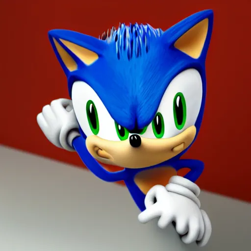 Prompt: a mugshot of sonic the hedgehog, photorealistic, rtx on