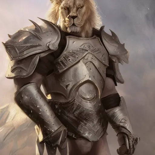 Image similar to a beautiful award winning commission of a male anthro albino lion dressed in skyrim armour,digital art,art by greg rutkowski,character design by charles bowater,ross tran,photorealistic,highly detailed,detailed face,4k,dramatic,deviantart,artstation