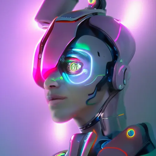 Prompt: a colorfull cyborg lady, trending on artstation, smooth, detailed, sharp focus, realistic, masterpiece, epic, realistic,volumetric lighting, great, uhd, by artstation, anime style