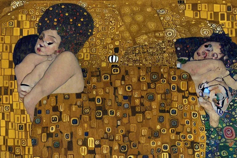 Prompt: that feeling when you wake up and realize its saturday, highly detailed illustration, in the style of gustav klimt