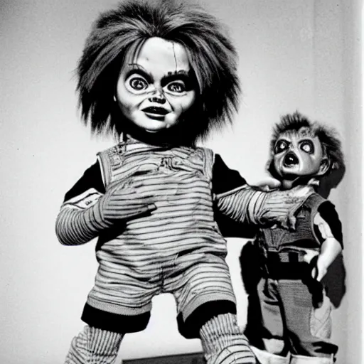 Image similar to Chucky the killer doll from the movie Child's Play in an episode of I love lucy