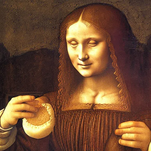 Prompt: a woman eating at mcdonalds by leonardo da vinci