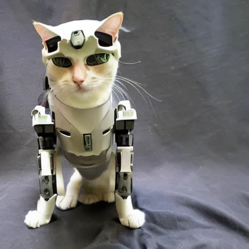 Image similar to a cat wearing a mecha suit