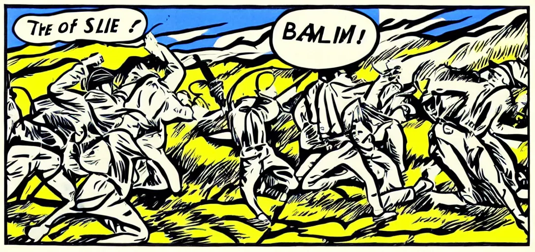 Image similar to the battle of the somme in the style of Roy Lichtenstein