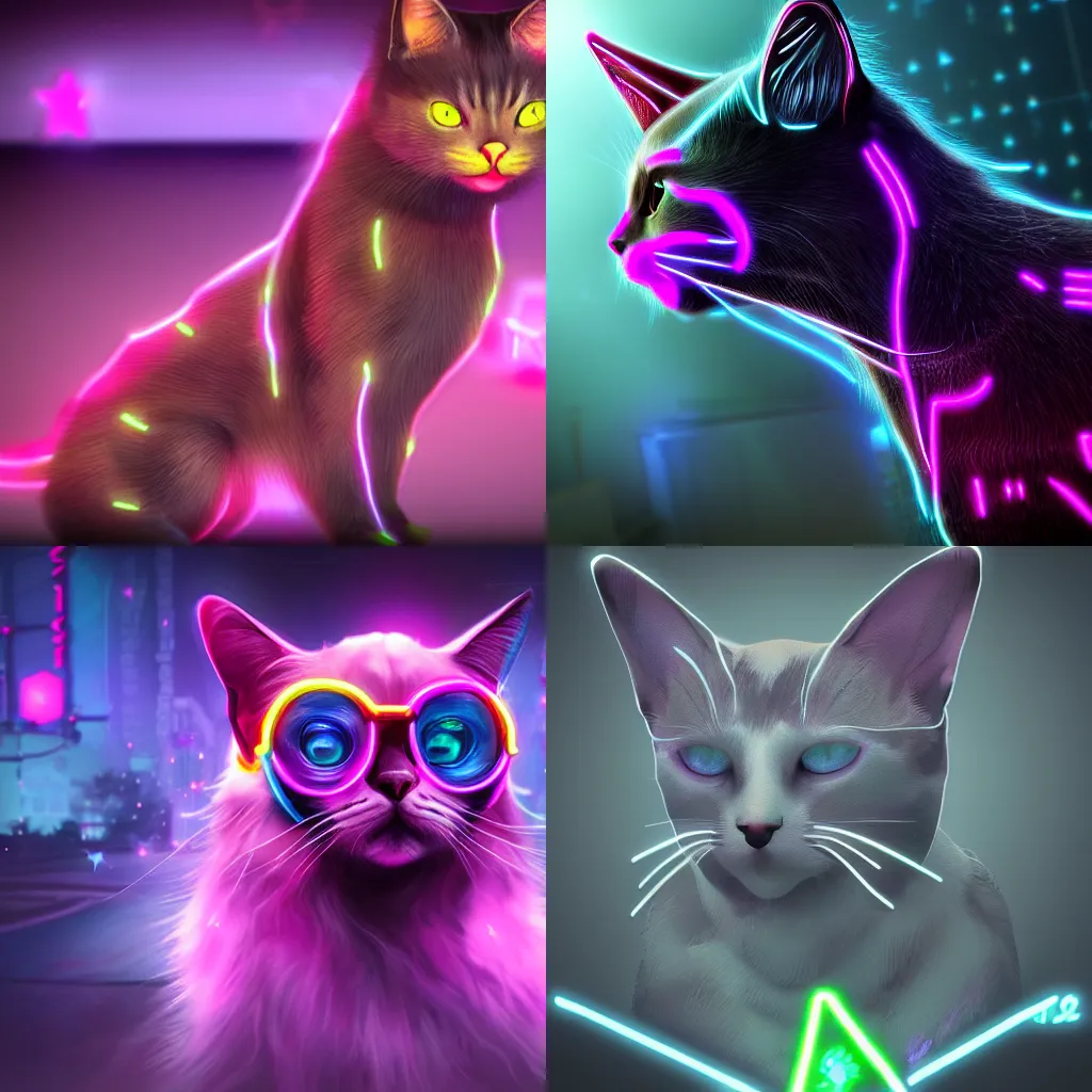 Prompt: neon stars cat, photorealistic, trending on ArtStation, Stray video game, cyberpunk