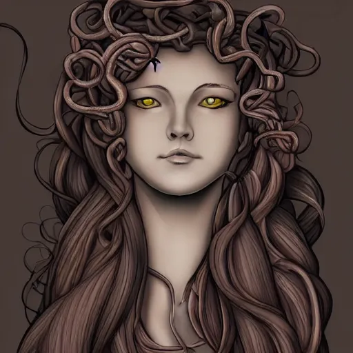 Image similar to medusa looking over shoulder, beautiful girl by Sam Yang