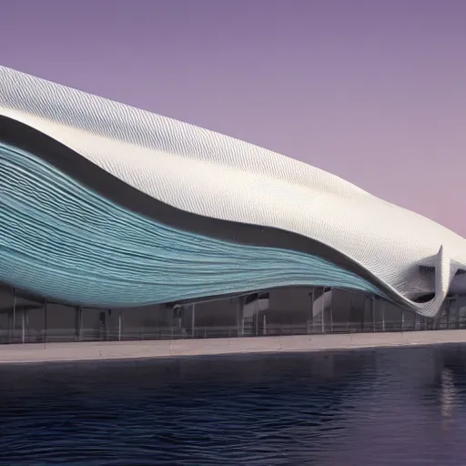 Prompt: santiago calatrava design ; a beautiful hyperrealistic ultradetailed 3 d render of an shark shaped museum in the city, by brian sum and stephen martiniere and antonio manzanedo. mech, unreal engine, octane render, pbr, 3 d, brilliantly colored, intricate, wide angle, volumetric lighting, polished, path tracing,