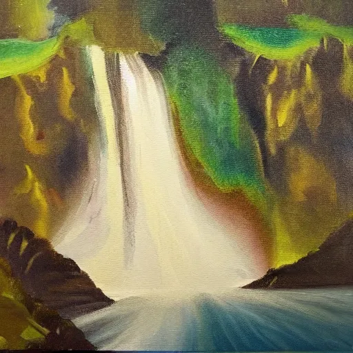 Image similar to a painting of a waterfall, in the style of dadi gudbjornsson