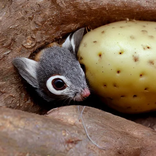 Prompt: Poluknit kissing the potato