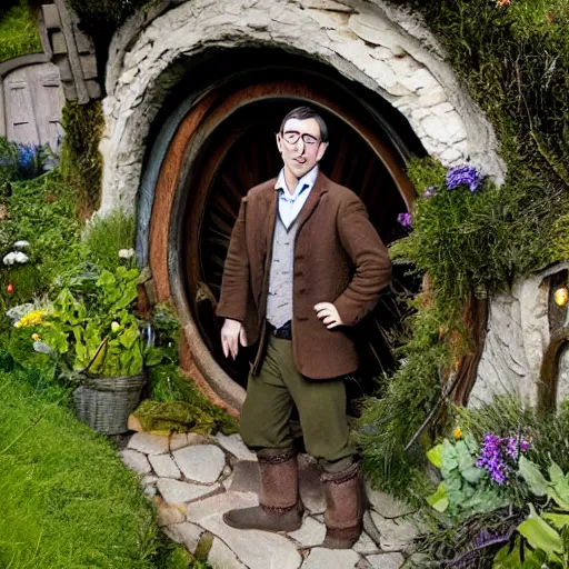 Prompt: john Oliver is a hobbit, he is in Hobbiton, fully body photo, sharp focus, realistic