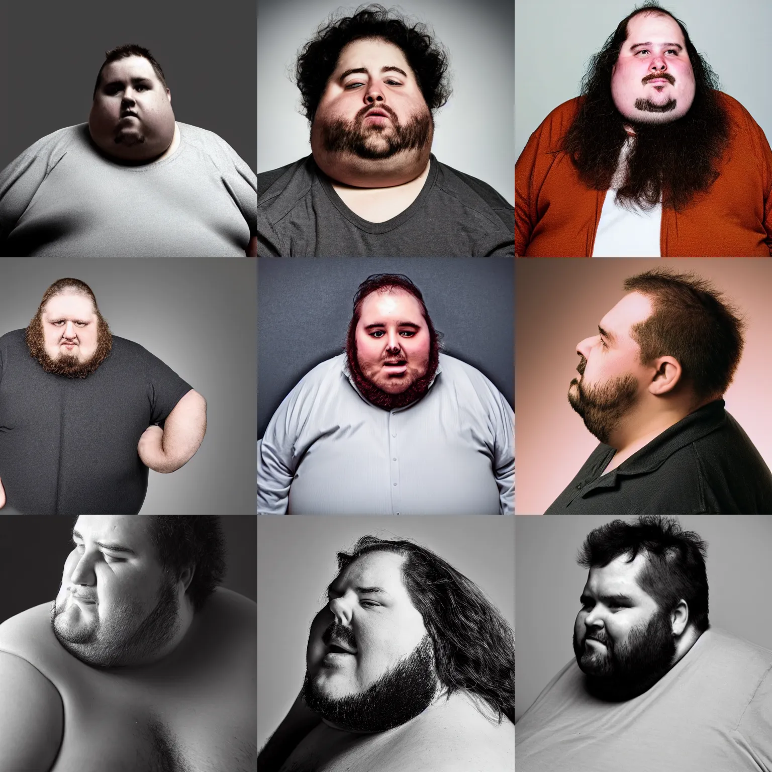 Prompt: photo of an obese man with a lot of hair on his neck only