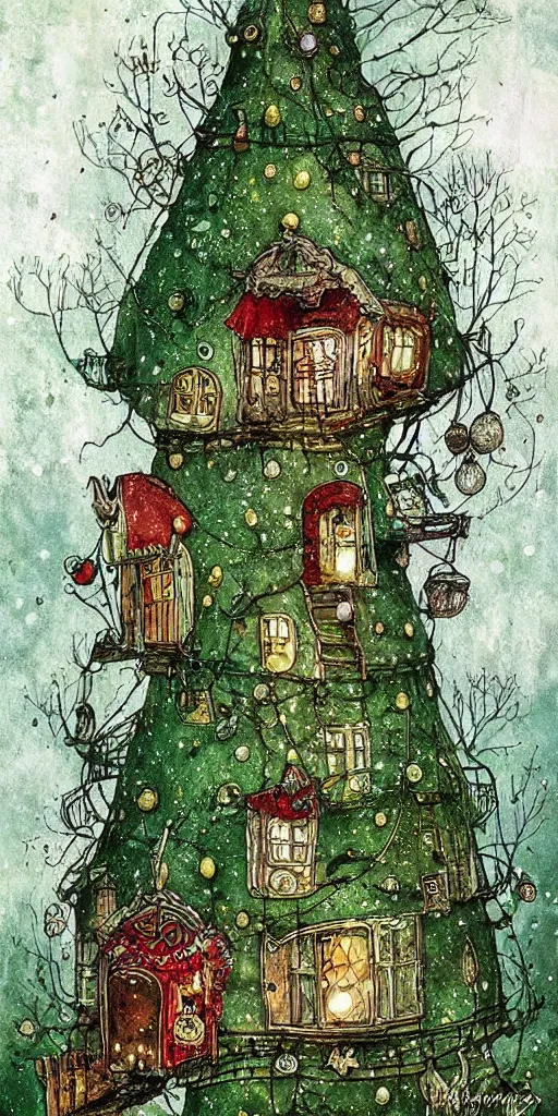 Image similar to a christmas tree house scene by alexander jansson