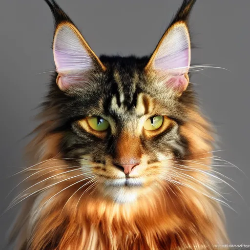 Image similar to profile of a tan maine coon bold natural colors masterpiece trending on artstation photograph