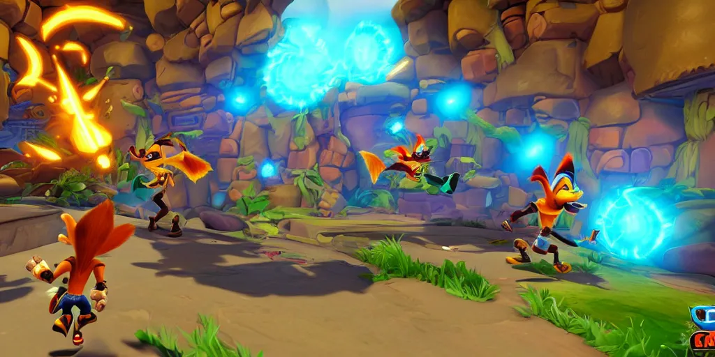 Prompt: crash bandicoot in the style of ratchet and clank rift apart game screenshot