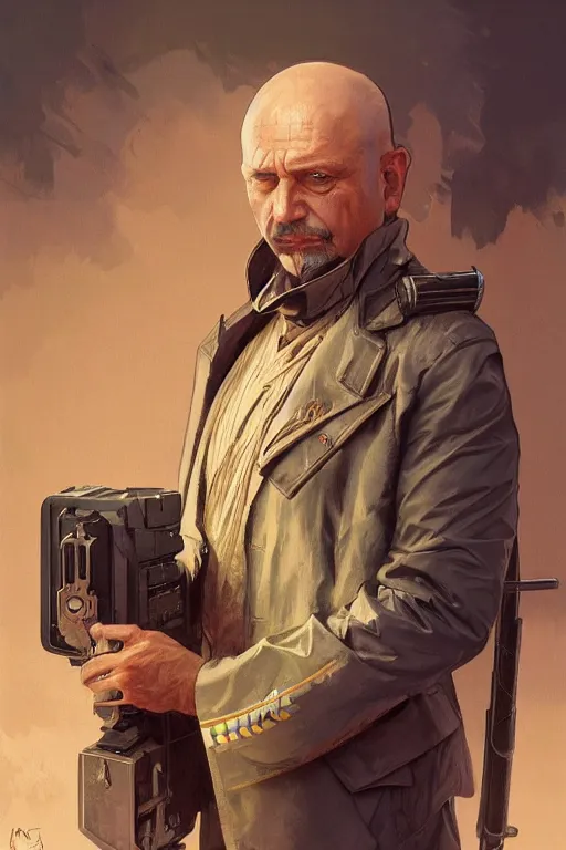 Prompt: a middle aged man as an artillery shell, realistic painting, symmetrical, highly detailed, digital painting, artstation, concept art, smooth, sharp focus, illustration, cinematic lighting, art by artgerm and greg rutkowski and alphonse mucha