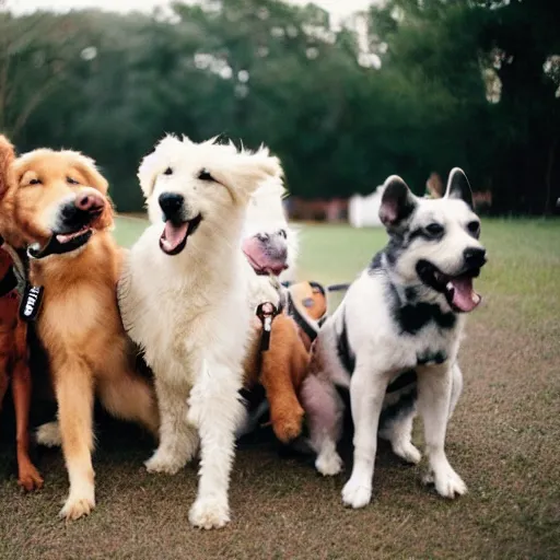 Image similar to 3 5 mm photo of many happy dogs together