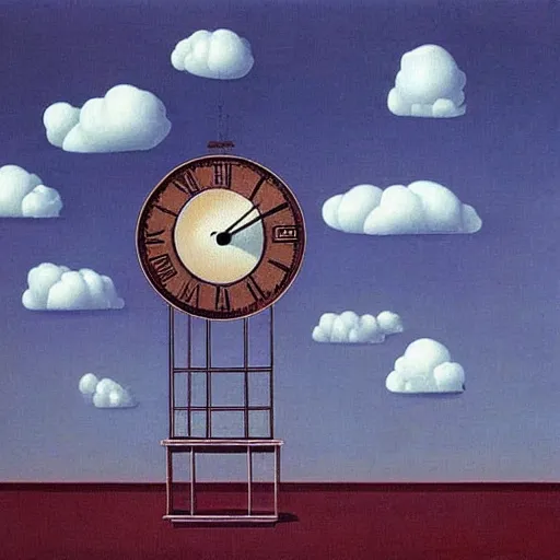 Image similar to synchronicity clock illustration detailed surrealism rene magritte