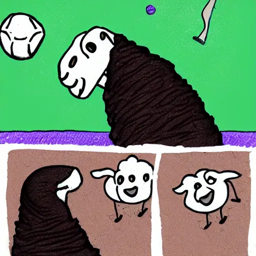 Prompt: seal tossing a ball with a sheep, cartoon