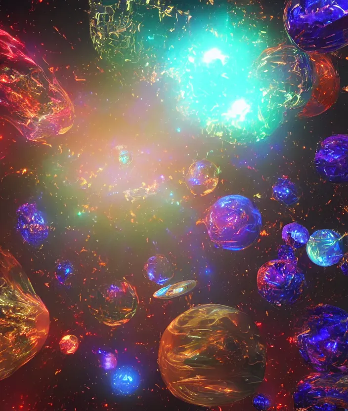 Prompt: hologram of universe, houdini, reshift 3 d, daily render, raytracing