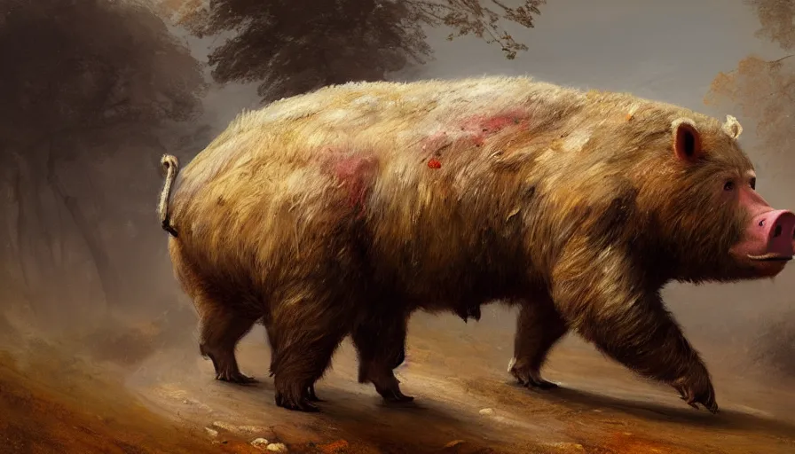 Image similar to highly detailed painting of a humanoid half bear half man pig creature by william turner, by greg rutkowski, by william constable, thick brush strokes and visible paint layers, 4 k resolution