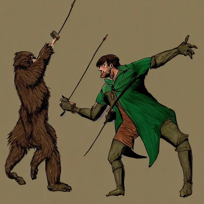 Prompt: Robin hood vs bigfoot, concept art