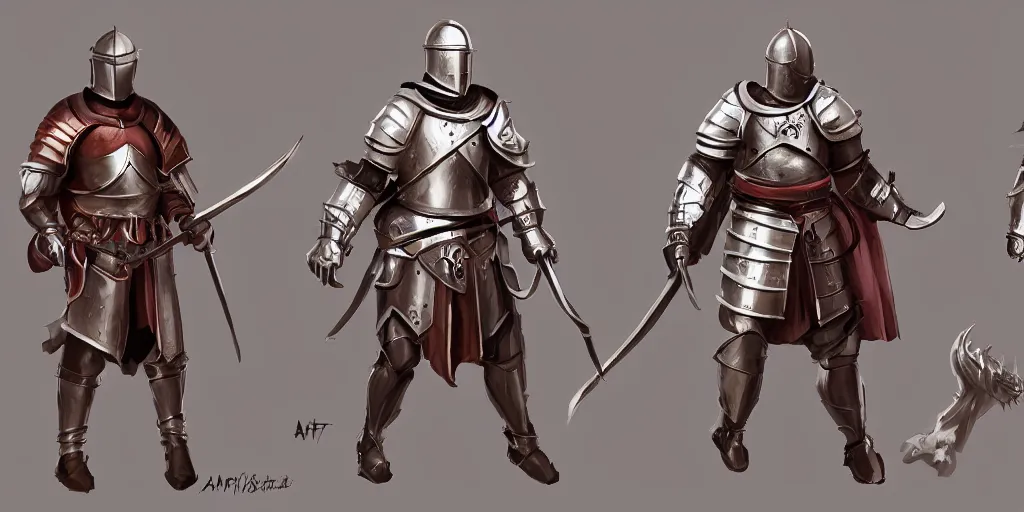 Prompt: different views of medieval knights, beautiful concept art by senior character artist, trending on artstation