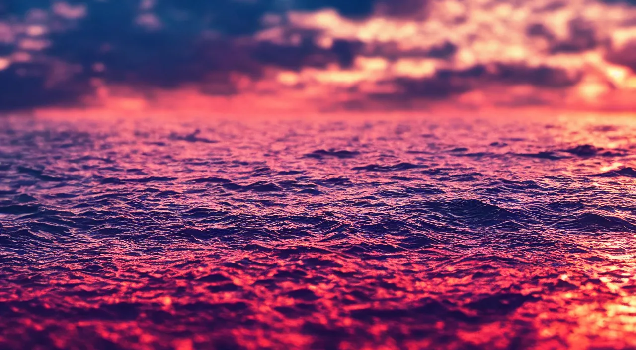 Image similar to close - up of a hand sticking out from water surface, anime landscape wallpaper, waves simulated crystal clear waves, ocean cliff side, pink, blue, and orange clouds