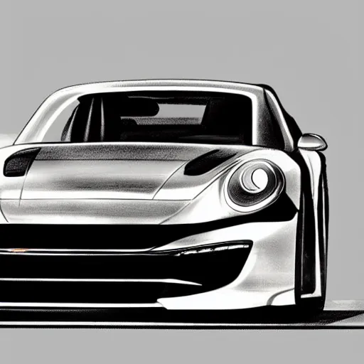 Prompt: pencil drawing of concept for a german muscle car inspired by a Porsche 911 Turbo S