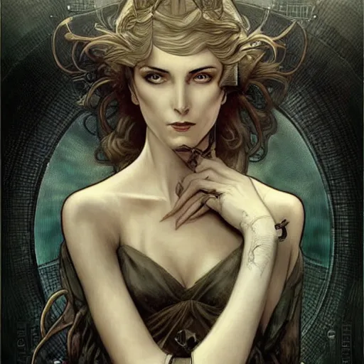 Image similar to a dieselpunk painting in the style of luis royo, and in the style of charlie bowater, and in the style of alphonse mucha. symmetry, smooth, sharp focus, semi - realism, intricate detail.