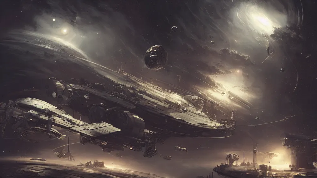 Image similar to orbital space station. andreas achenbach, artgerm, mikko lagerstedt, zack snyder