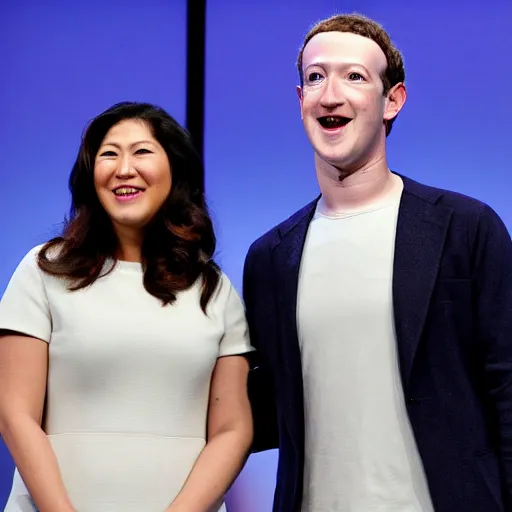 Prompt: Mark Zuckerberg standing beside Randi Zuckerberg