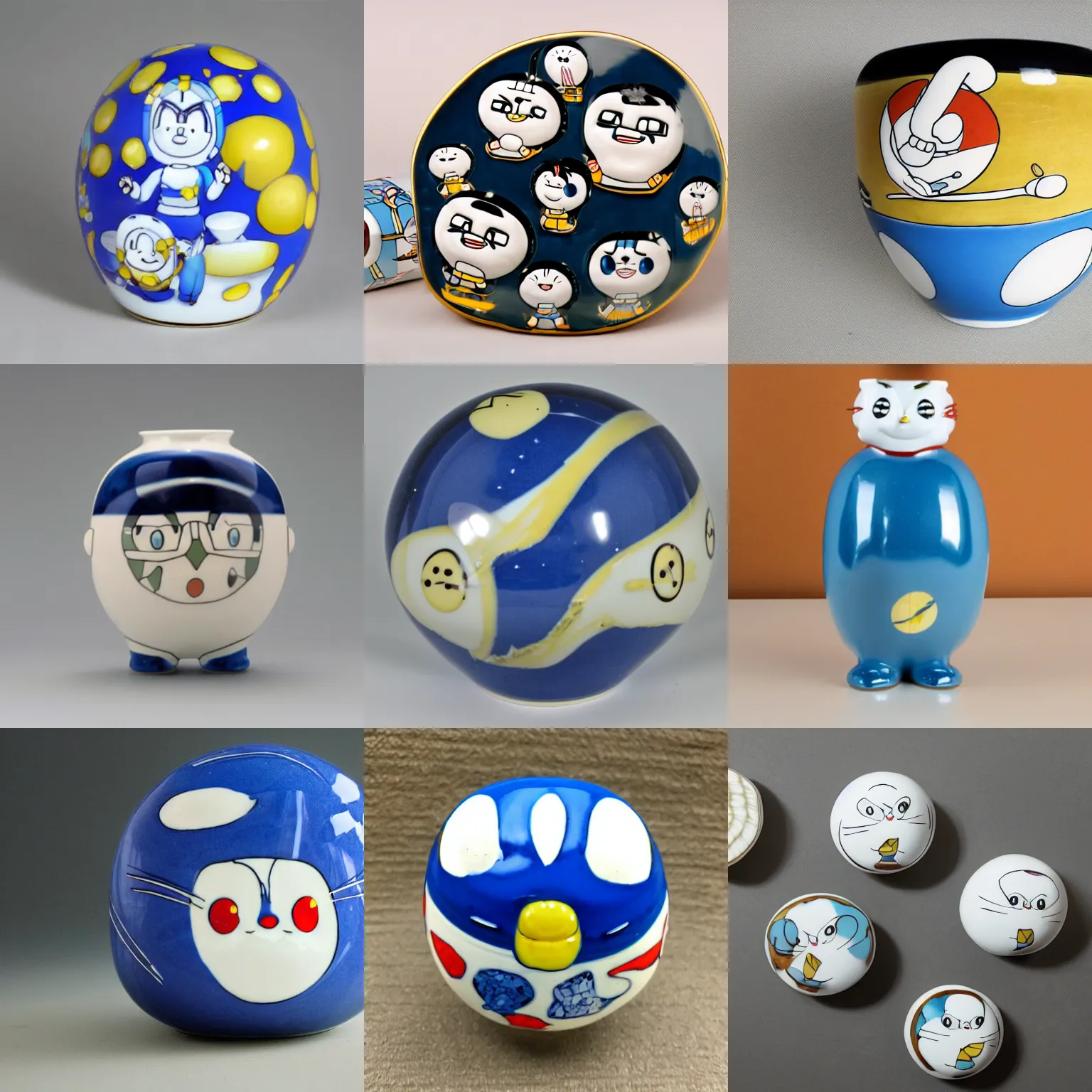 Prompt: porcelain kintsugi doraemon