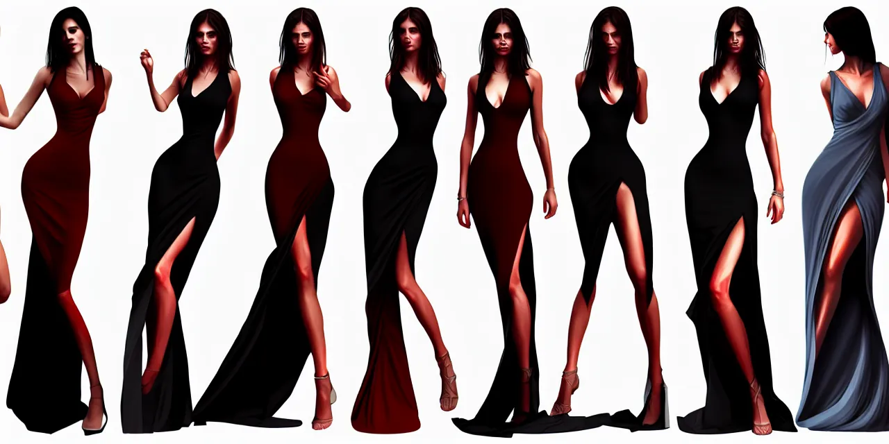 Prompt: Ladies in different slit dresses, ultrarealistic, dramatic lighting, trending on artstation, digital painting