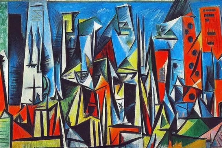 Prompt: color sketch of the london skyline, highly detailed, dramatic lighting, intense shadows, rich deep colours, by pablo picasso