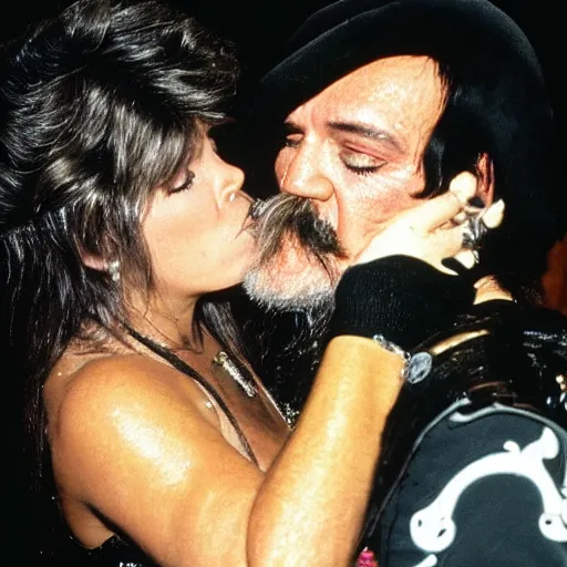 Image similar to Lemmy kissing Samantha Fox, photo