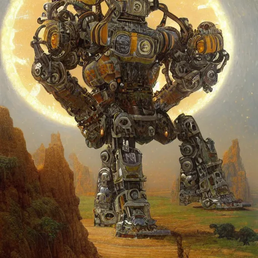 Image similar to highly detailed painting of a humanoid baboon mecha, painting by gaston bussiere, craig mullins, j. c. leyendecker, lights, art by ernst haeckel, john william godward, hammershøi, alex grey, dmt, symmetric, masterpiece details, hyper - detailed, hd, hdr, 4 k, 8 k