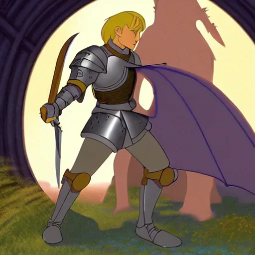 Image similar to arthur pendragon training with his favorite knight, natural lighting, path traced, highly detailed, high quality, cartoon, digital painting, by don bluth and ross tran and studio ghibli and alphonse mucha