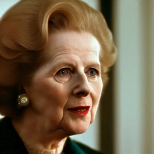 Prompt: A movie still of Margaret Thatcher in The Shining