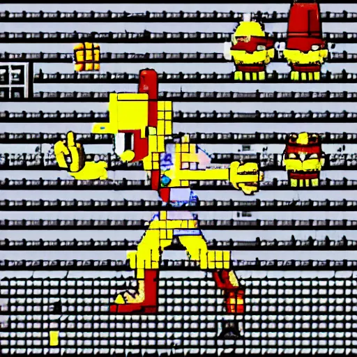 Image similar to new megaman enemy 'chickenman' who has the power of shooting eggs at you, nes 8bit graphics design, high quality detail, Nintendo campcom game design, clean screenshot upload, bright colours