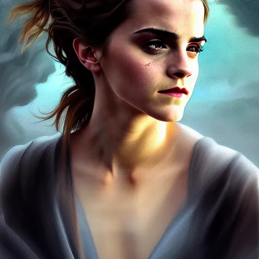 Prompt: Very funny Emma Watson looking like an old monkey, colorful painting on grey scale face, powerful , magic, thunders, dramatic lighting, intricate, wild, highly detailed, digital painting, artstation, concept art, smooth, sharp focus, illustration, art by artgerm and greg rutkowski and alphonse mucha, footage