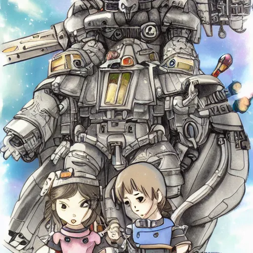 Prompt: armored space marines, magical girl, studio ghibli, pulp science fiction illustration